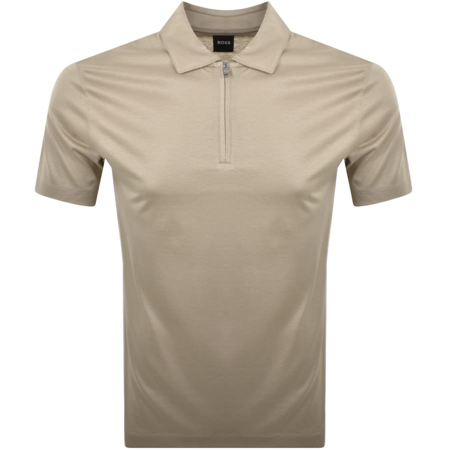 BOSS H Paras 50 Quarter Zip Polo Beige | Mainline Menswear us